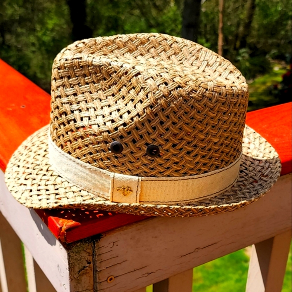 AUGUSTO DI ZOLA- Straw Hat/Fedora,Tan-EUC!